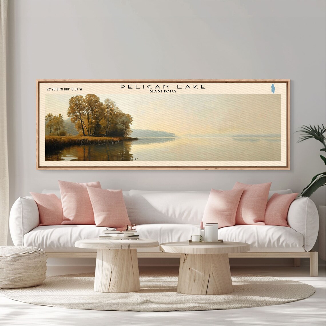 Pelican Lake Manitoba Misty Dawn Golden Trees Calm Water Travel Poster - Image 4