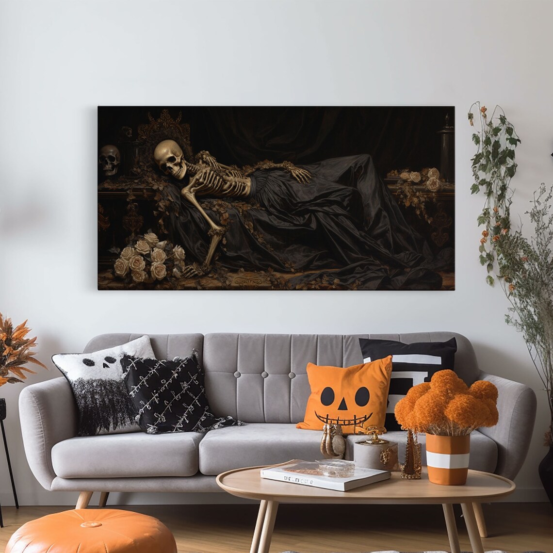 Sleeping Skeleton, Creepy Victorian Halloween Art Print - Image 6