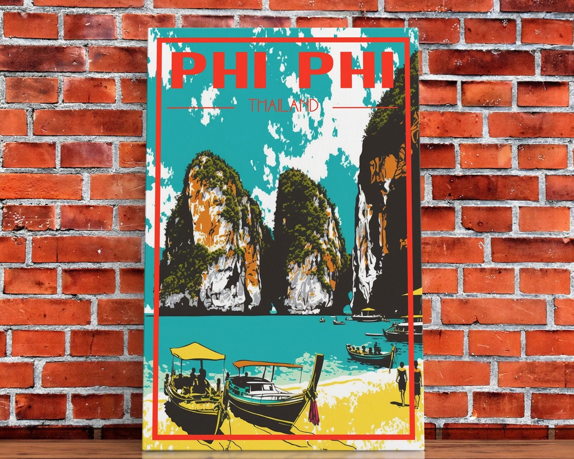 Phi Phi Islands Thailand Longtail Boats Limestone Cliffs Travel Poster - Image 5