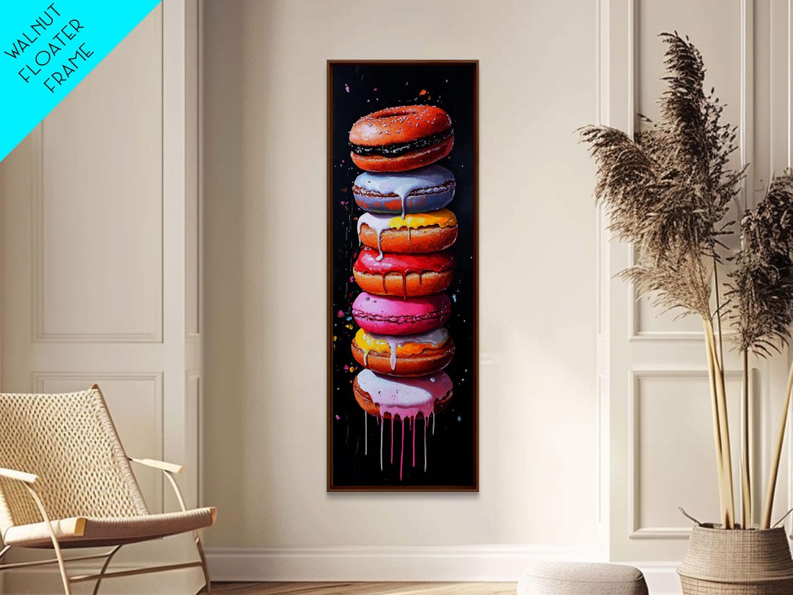 Stack Of Colorful Glazed Donuts Black Background Pop Art Poster