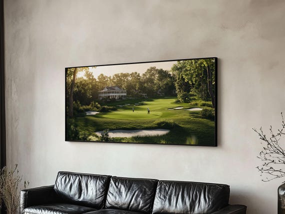 Golf Green Scenery Print Horizontal Panoramic Art Rustic Decor Cottagecore Style Gift Idea Framed Artwork Living Room Art