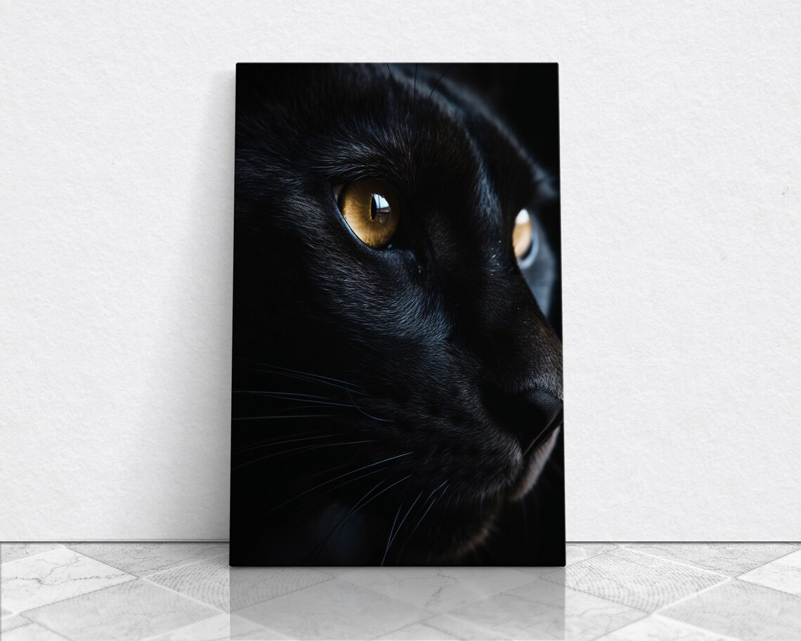 Black Cat Close Up Amber Eye Dramatic Dark Feline Portrait Photo Poster - Image 6
