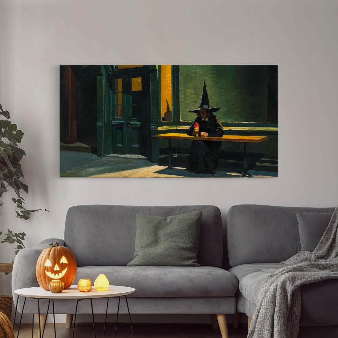 Sad Witch Eating Ice Cream Alone At Night Funny Halloween Art Print - Image 4
