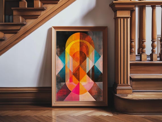 Warm Toned Abstract Print Geometric Shapes Living Room Art Colorful Home Decor Modern Art Piece Gift For Him Or Her