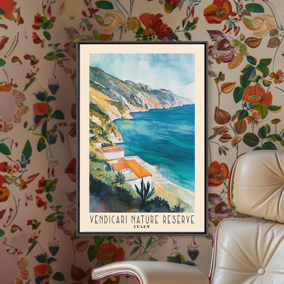 Vendicari Nature Reserve Italy Turquoise Bay Watercolor Poster