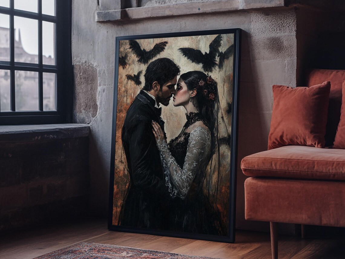 Dark Gothic Romance Couple Embrace Candlelight Fantasy Art Poster - Image 3