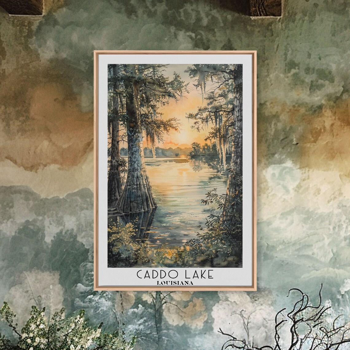 Caddo Lake Louisiana Watercolor Landscape Travel Poster