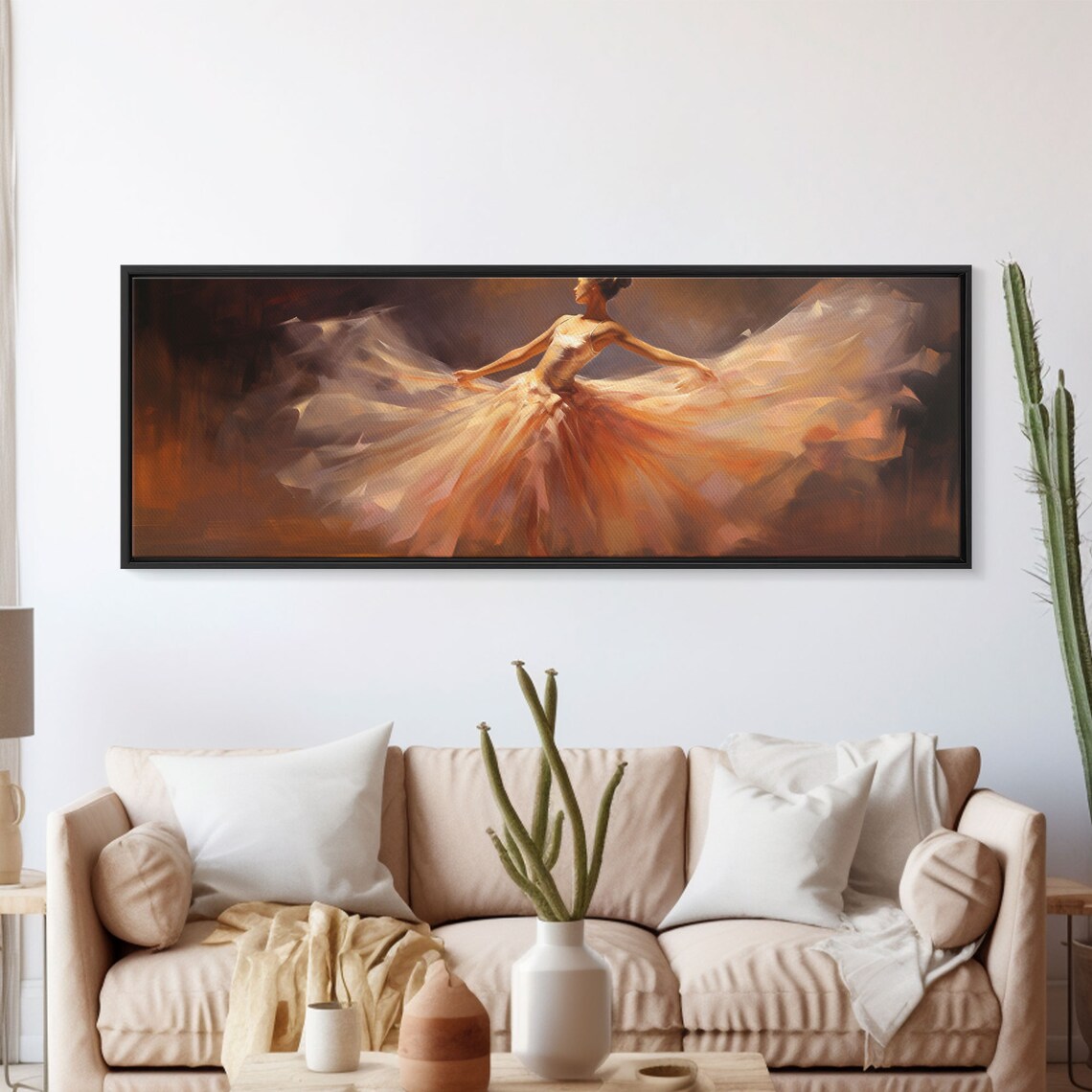 Ballerina Dancer Flowing Peach Tutu Oil Painting Graceful Wall Art - Image 6