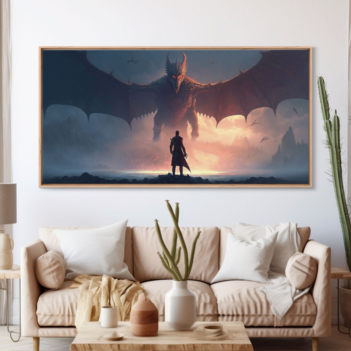 Warrior Facing Down a Dragon, Fantasy Art Print - Image 3