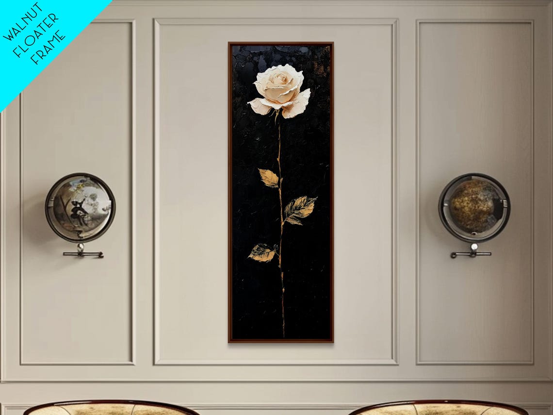 Elegant White Rose On Black Dramatic Botanical Oil Painting Poster - Image 4