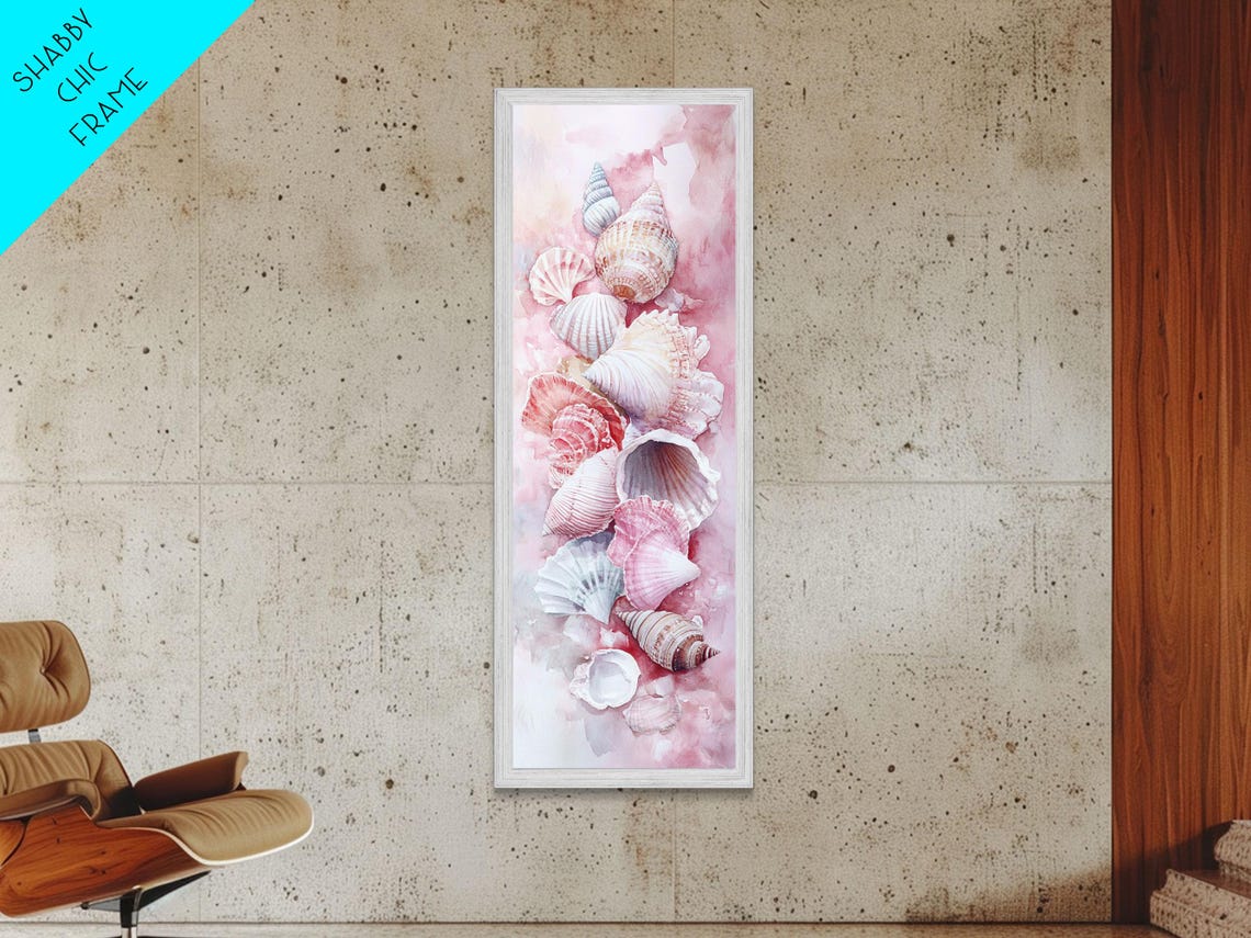 Pink Seashells Coastal Watercolor Beach House Nautical Art Poster - Image 4