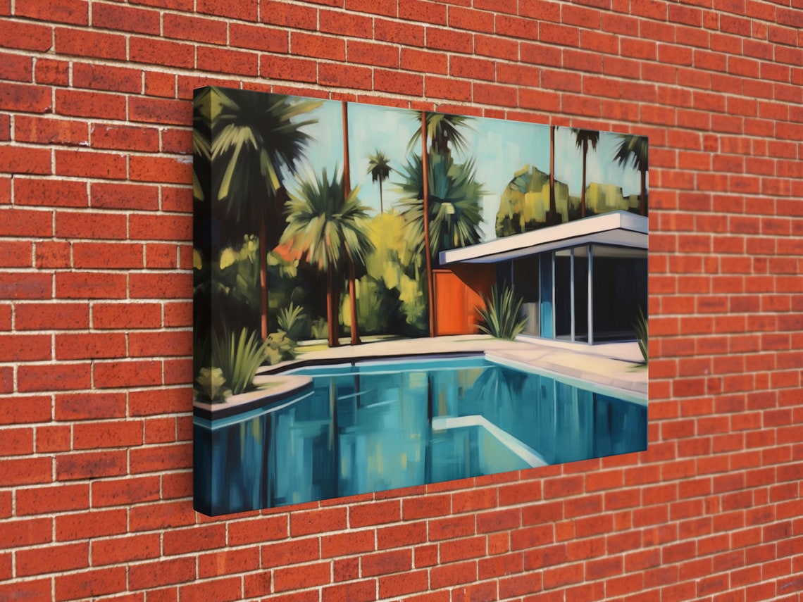 Tropical Pool House Mid Century Modern Retreat Palm Tree Art Poster - Image 2