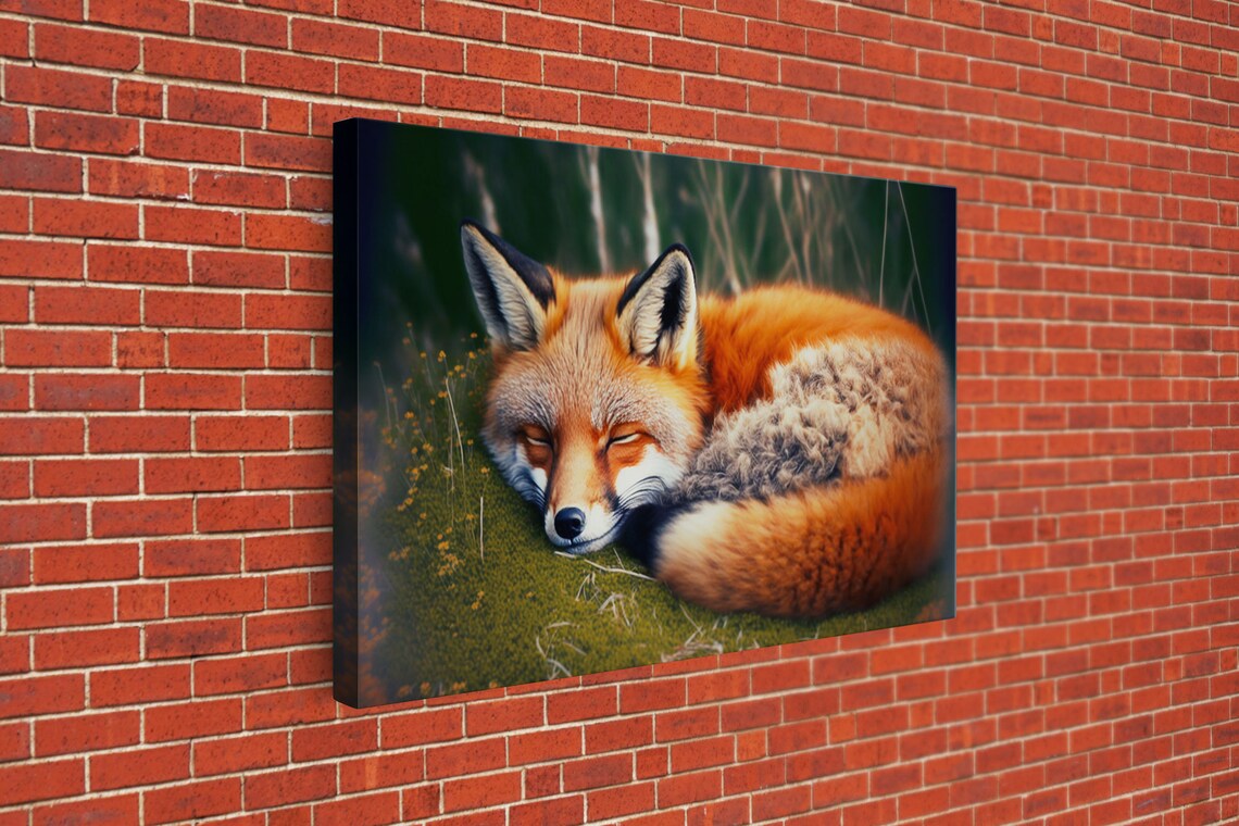 Sleeping Red Fox Curled Up On Grass Peaceful Woodland Animal Art Poster - Image 3