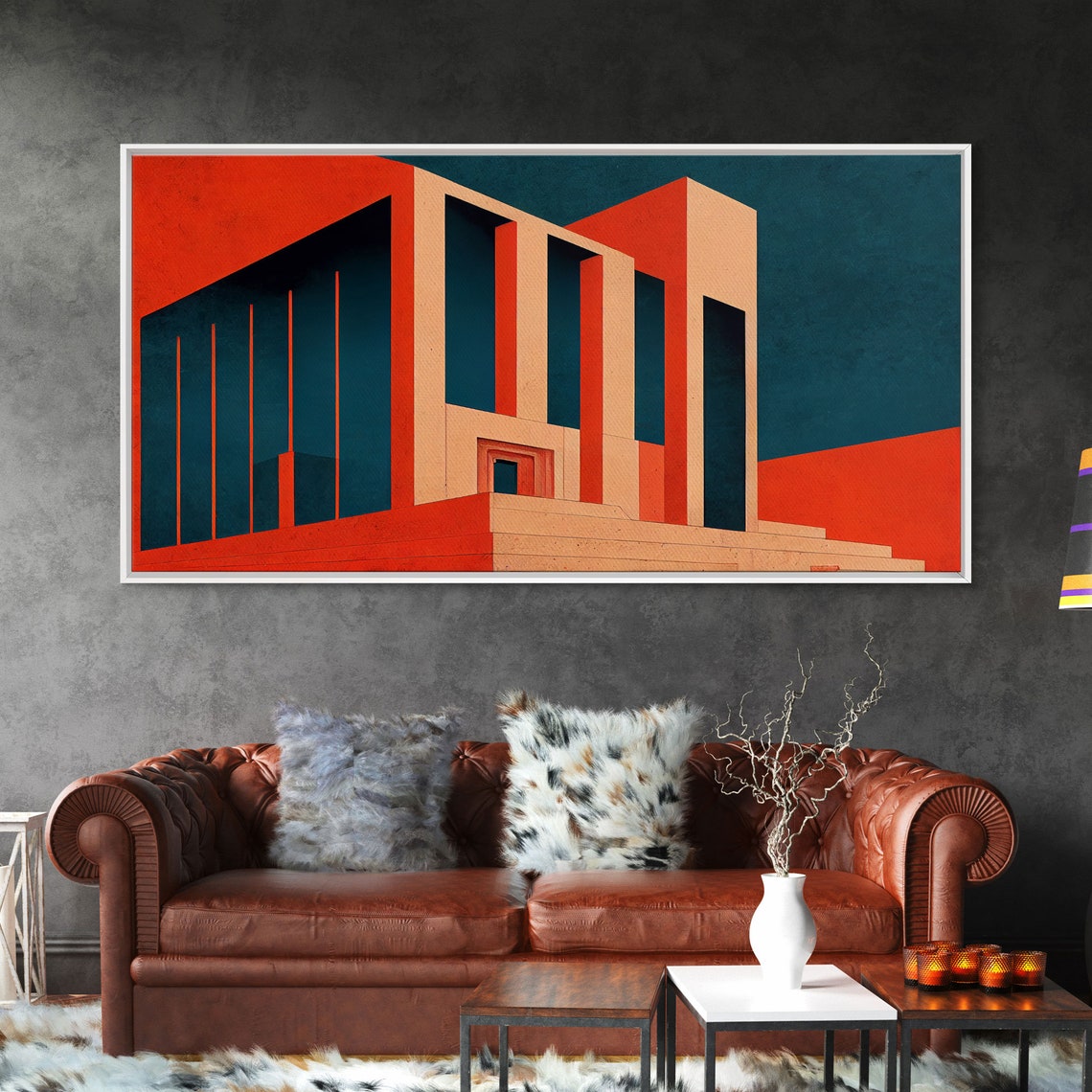 Brutalist Architecture In Bold Red And Teal Geometric Deco Style Print - Image 6