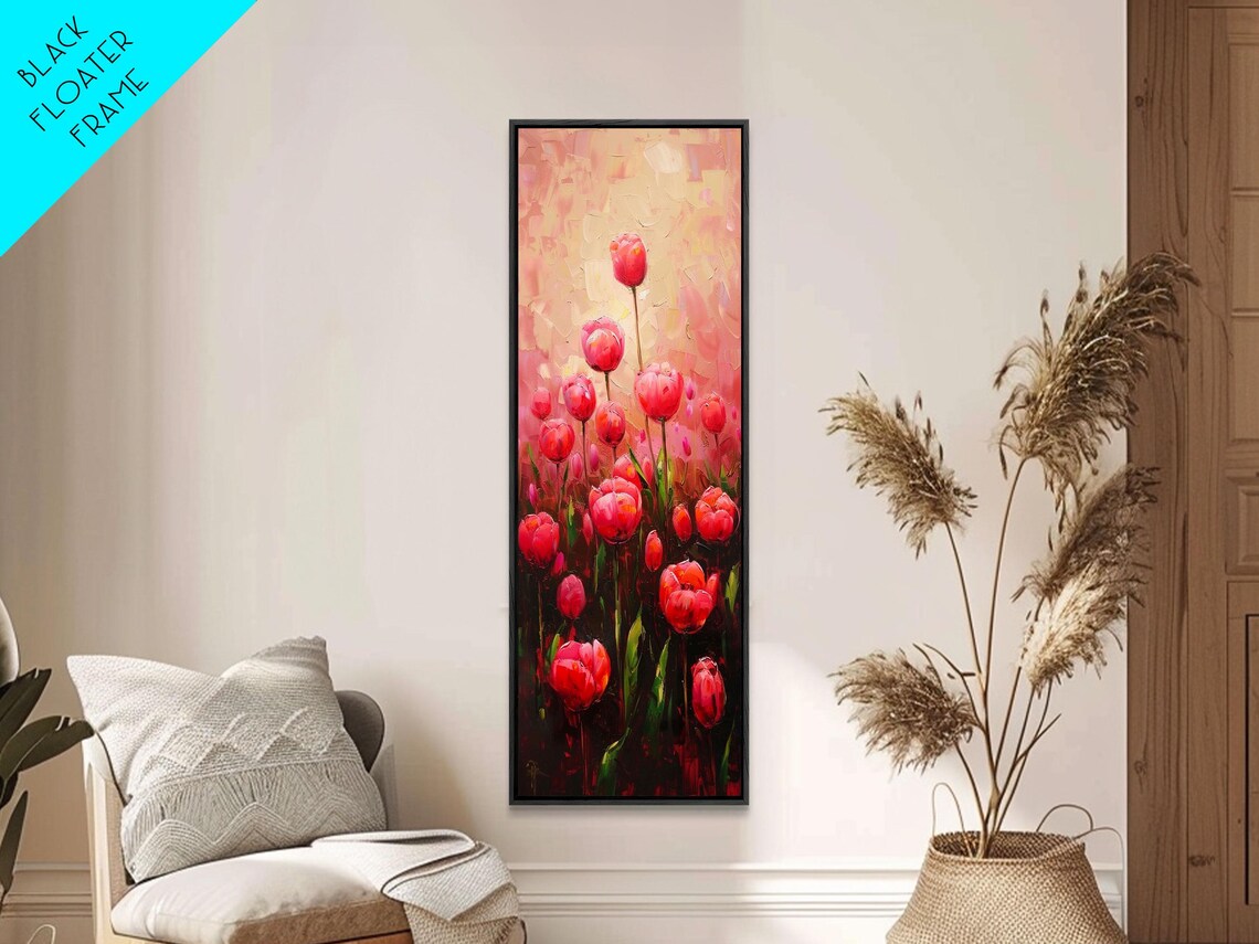 Vibrant Red Tulips Blooming Field Oil Painting Tall Floral Art Poster - Image 5