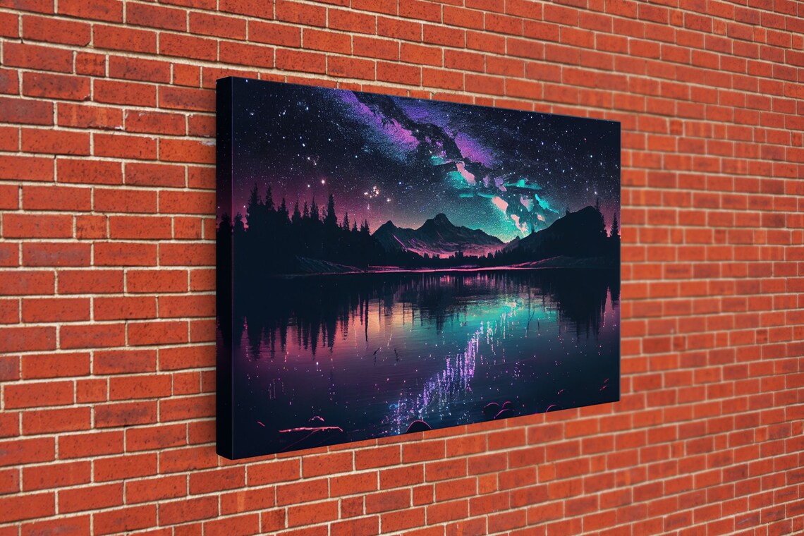 Vaporwave Starry Night Over Alaskan Lake Art Print - Image 3