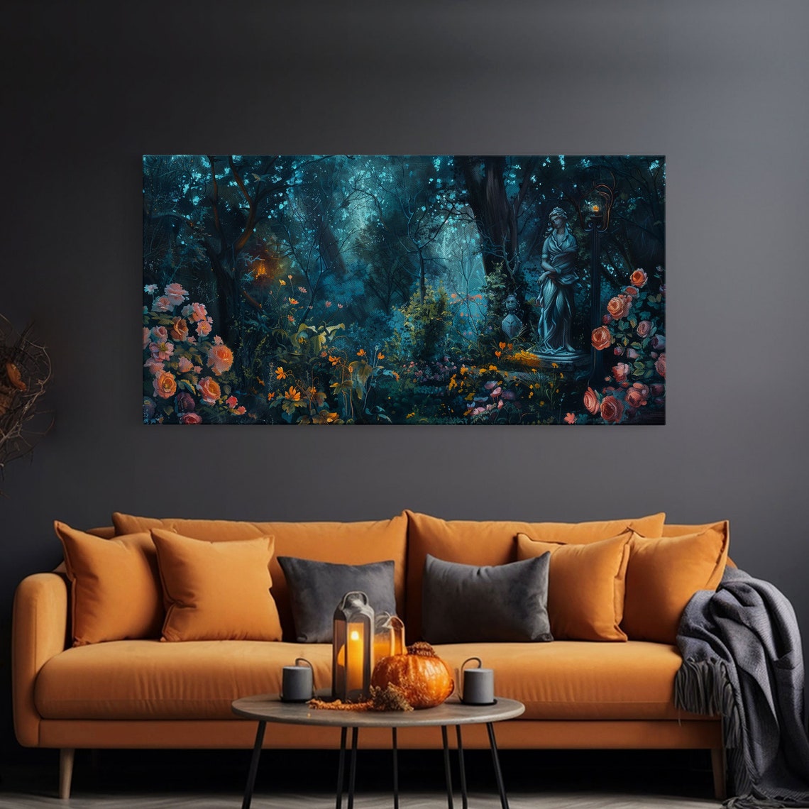 Mysterious Statue In Moonlit Night Garden Dark Academia Art Print - Image 3