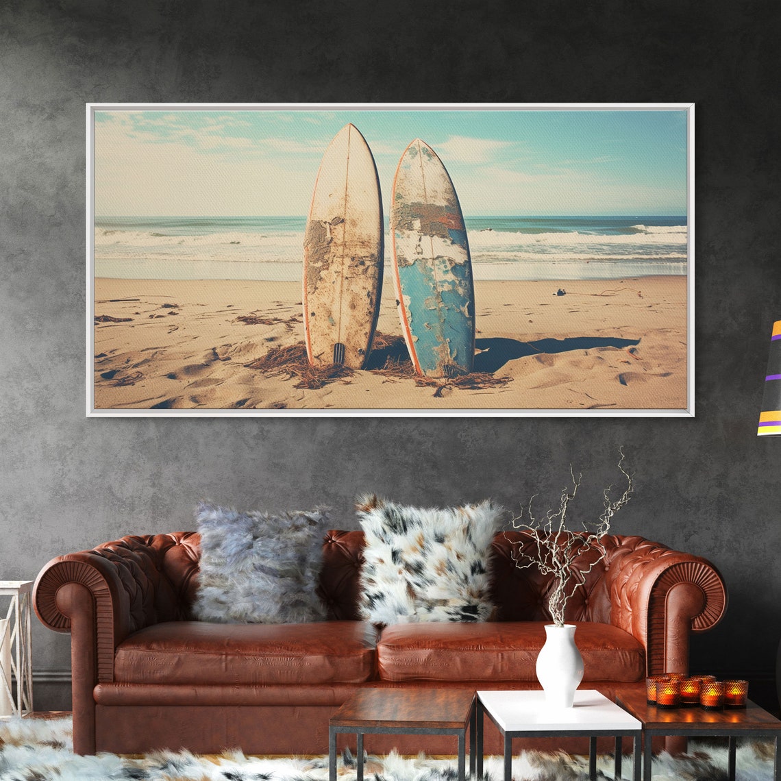 Abandoned Vintage Surfboards Sandy Beach Ocean Waves Retro Poster - Image 6