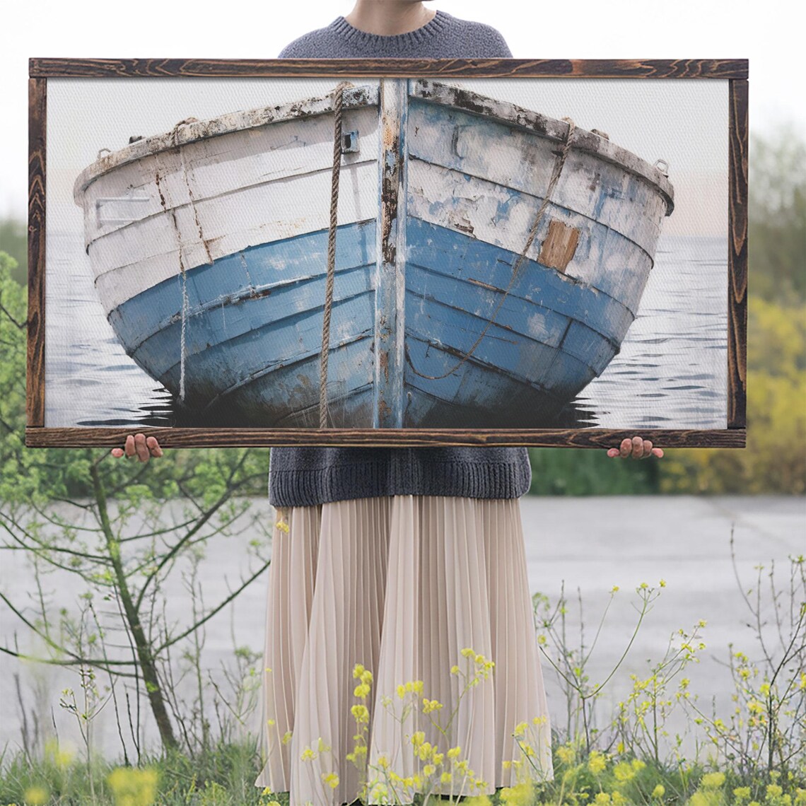 Old Blue Wooden Boat Bow Weathered Nautical Vintage Photo Poster - Image 2
