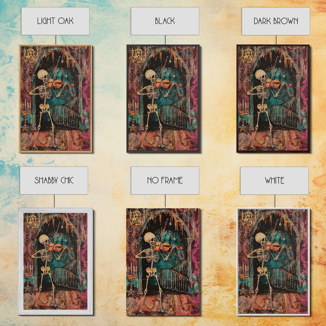 Skeleton Violinist Gothic Ballroom Chandelier Halloween Art Poster - Image 2