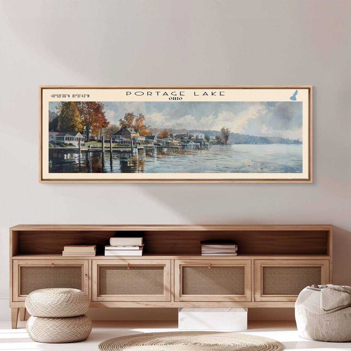 Portage Lake Ohio Lakeside Cottages Autumn Shore Marina Travel Poster - Image 5