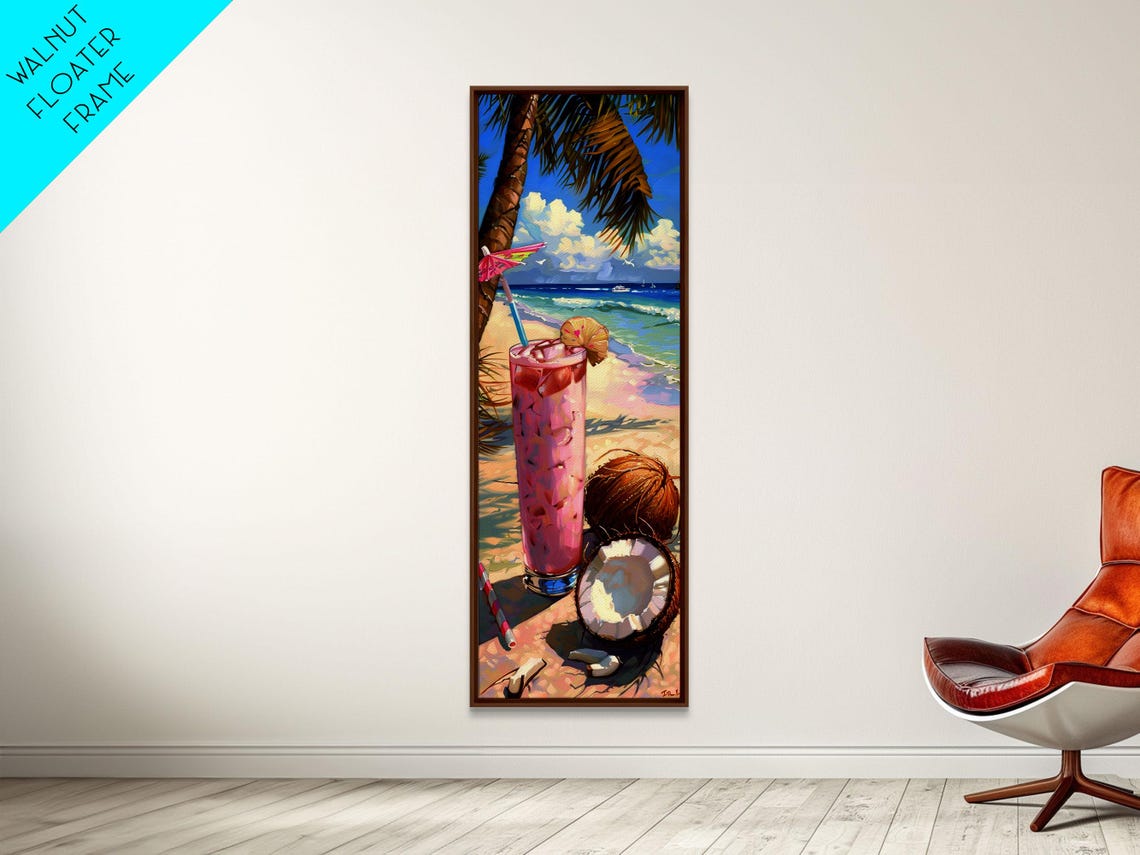 Tropical Kitchen Wall Art Print Framed On Colorful Bar Wall Art Print Tall And Narrow Framed Coastal Wall Art For Kitchen And Bar - Image 3