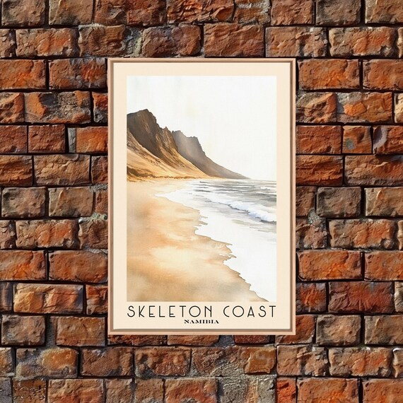 Skeleton Coast Namibia Golden Dunes Misty Surf Minimalist Shore Travel Poster