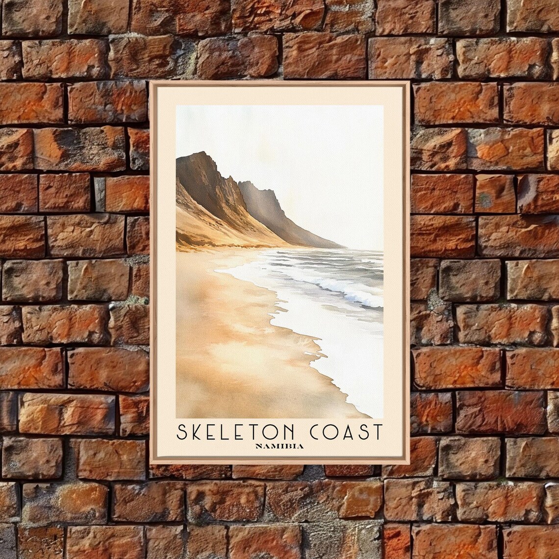 Skeleton Coast Namibia Golden Dunes Misty Surf Minimalist Shore Travel Poster