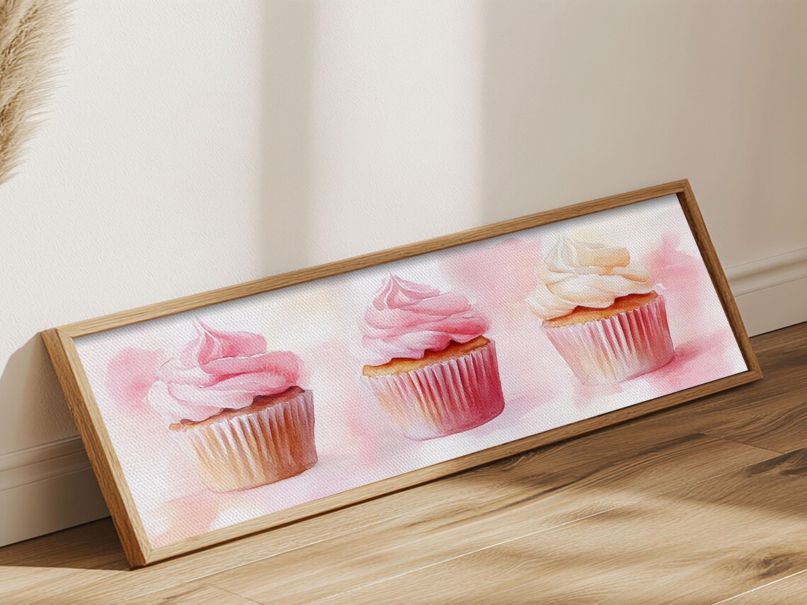 Cupcake Painting with Light Pink Frosting, Kitchen Art Print - Image 6