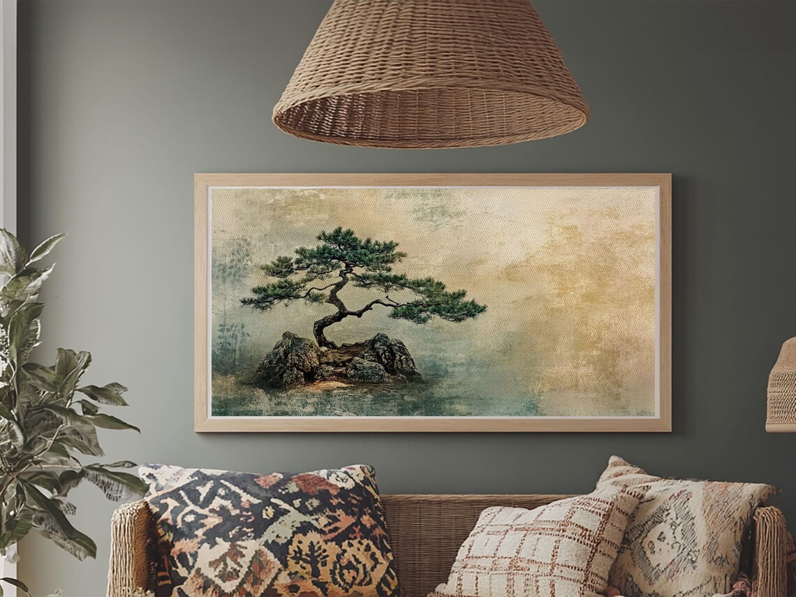 Japanese Pine Tree Zen Minimalist Nature Wabi Sabi Rustic Wall Art Poster