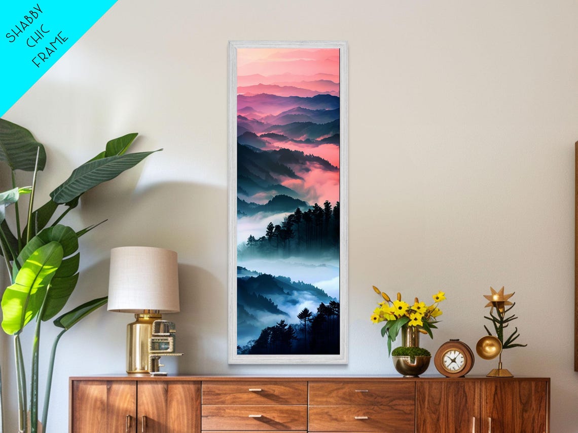 Misty Mountains Layers Pink Dawn Fog Forest Landscape Poster - Image 2