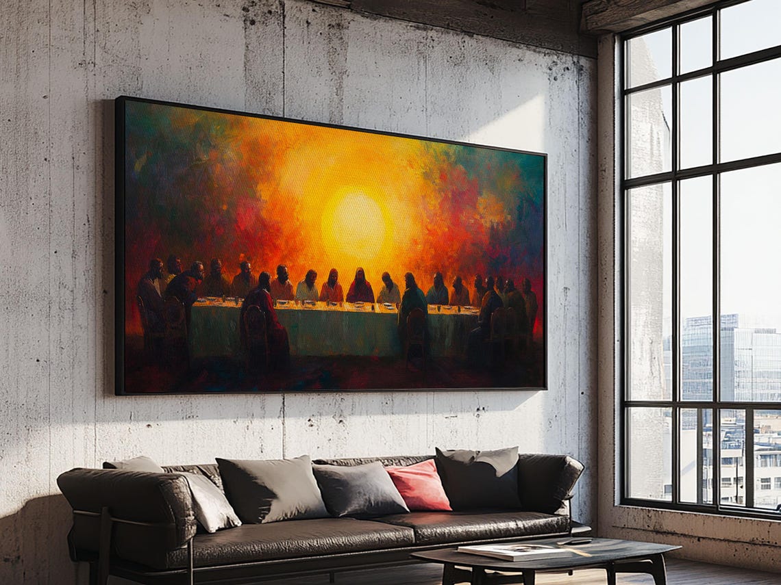 Scenic Depiction Of The Last Supper Framed Print Jesus Art Bible Wall Art Christian Faith Home Decor Last Supper Oil Painting