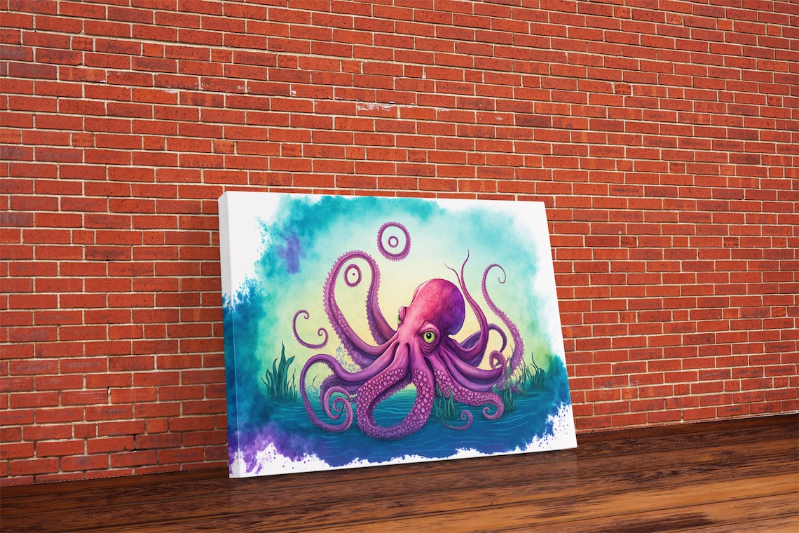 Whimsical Purple Octopus Watercolor Curly Tentacles Ocean Art Poster - Image 6