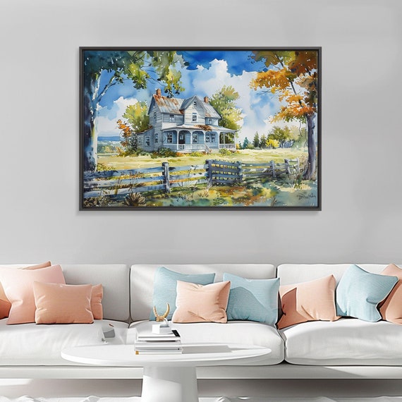 Retro Watercolor Painting Print Of A Vintage Farmhouse Kitsch Art Wall Art Farmhouse Decor Western Art For Living Room