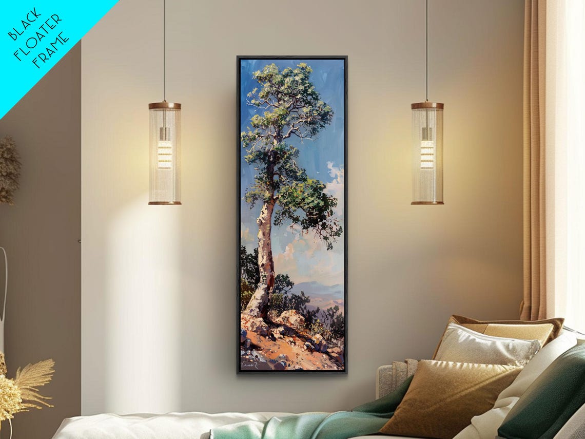 Tall Lone Tree On Rocky Hillside Under Bright Blue Sky Nature Poster - Image 6