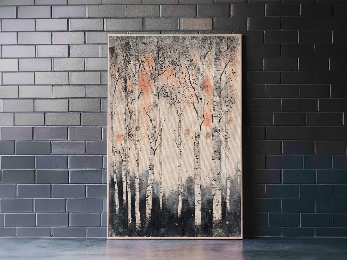 White Birch Trees Misty Forest Minimalist Blush Pink Woodland Poster - Image 5