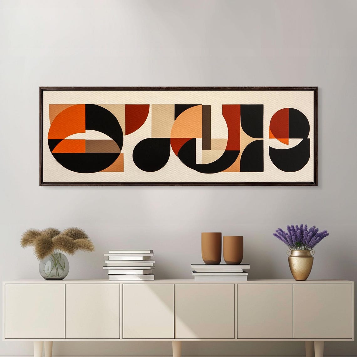 Neutral Wall Art Earth Tones Mid Century Modern Inspired Geometric Patterns Wall Art Home Decor Above Bed Or Sofa Panoramic - Image 4