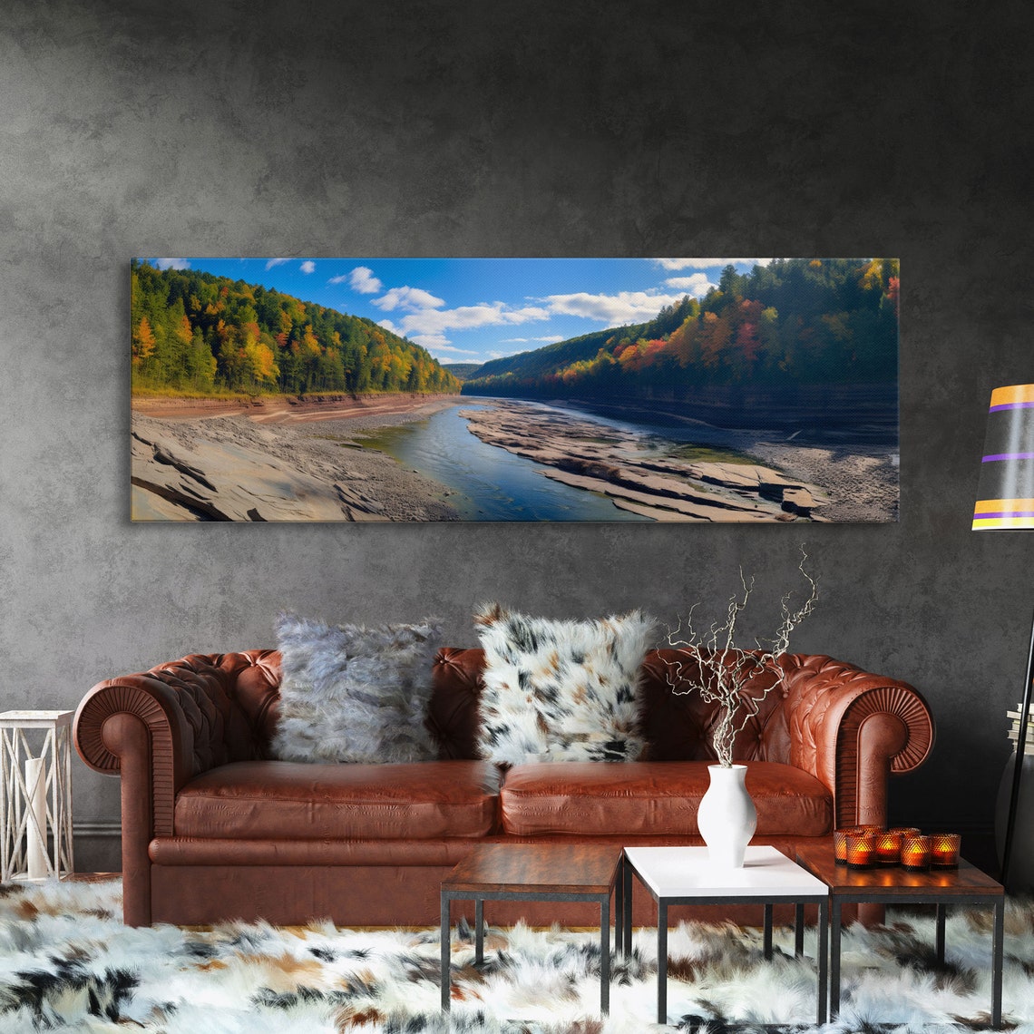 Letchworth State Park Autumn River Gorge Rocky Banks Panoramic Poster - Image 3