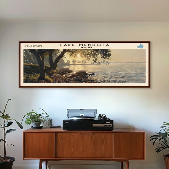 Lake Mendota Framed Print Lake House Decor Panoramic Wall Art Travel Poster Stunning Landscape Painting Living Room Decor