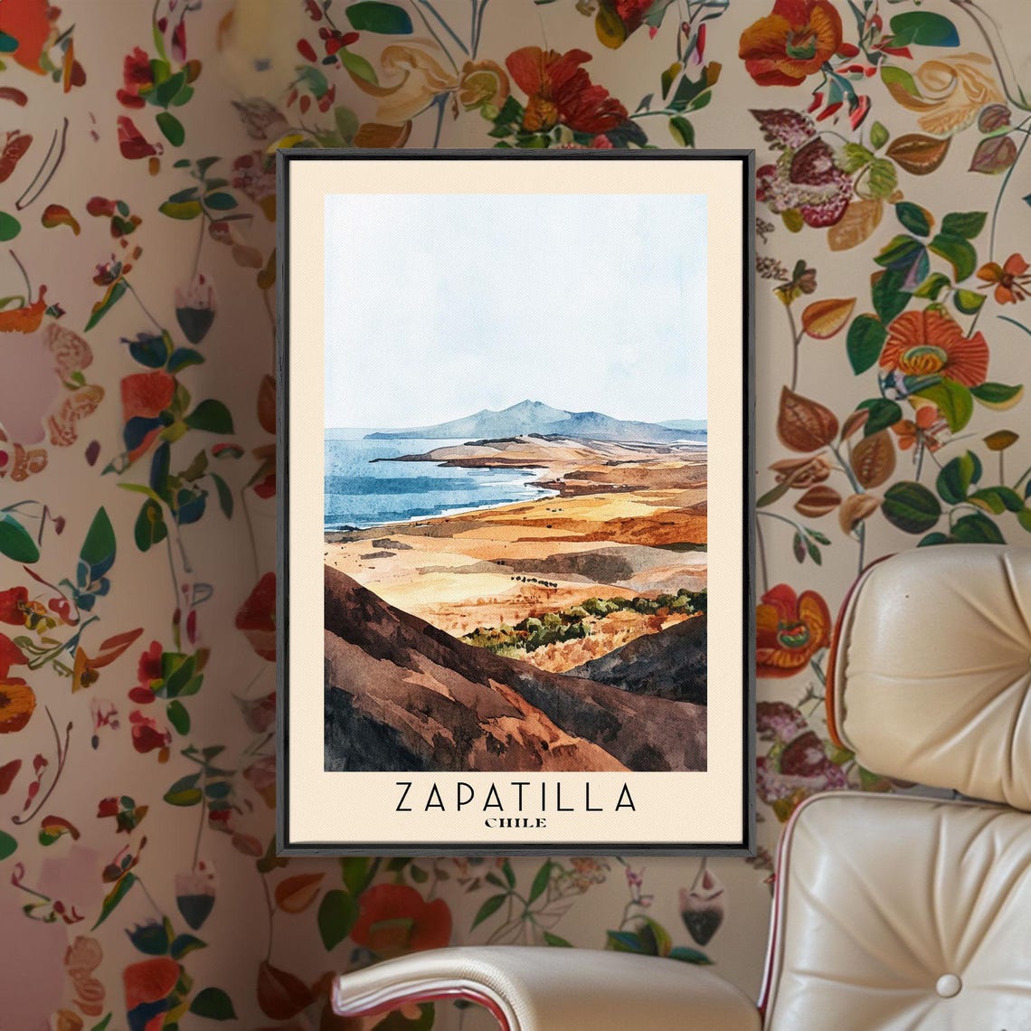 Zapatilla Chile Desert Coast Dunes Rocky Shore Watercolor Poster