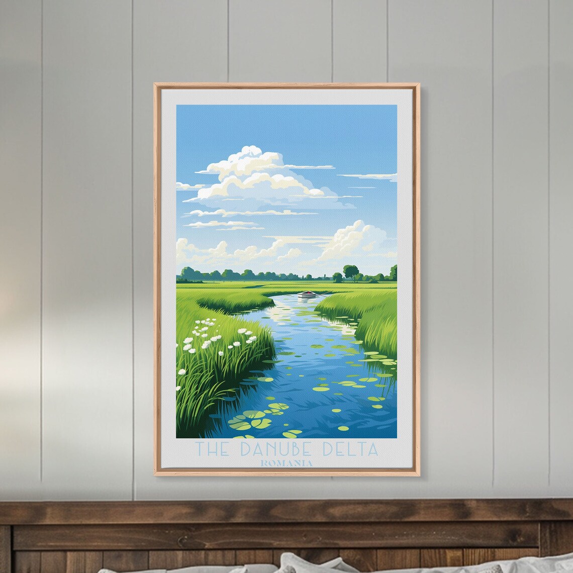 Danube Delta Romania Winding Channel Lily Pads Boat Travel Poster - Image 6