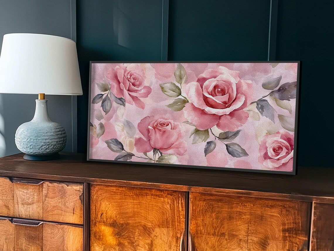 Soft Pink Roses Grey Green Leaves Watercolor Floral Wall Poster - Image 4