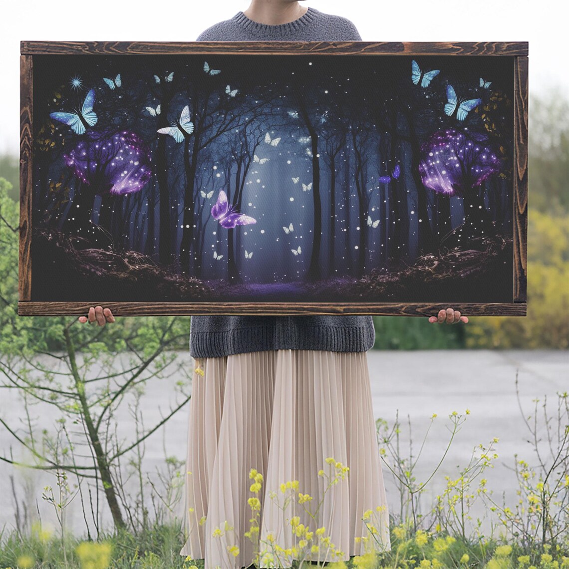 Glowing Butterflies Night Forest Purple Blue Magic Sparkle Fairy Poster - Image 2