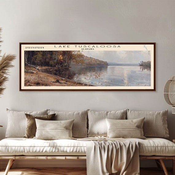 Lake Tuscaloosa Alabama Framed Print Lake House Decor Panoramic Wall Art Travel Poster Landscape Painting Living Room Decor