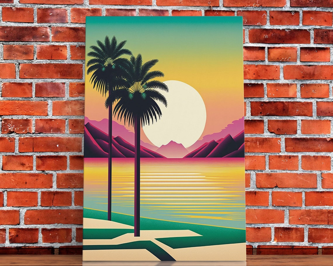Art Deco Tropical Sunset Palm Trees Giant Sun Geometric Beach Poster - Image 5