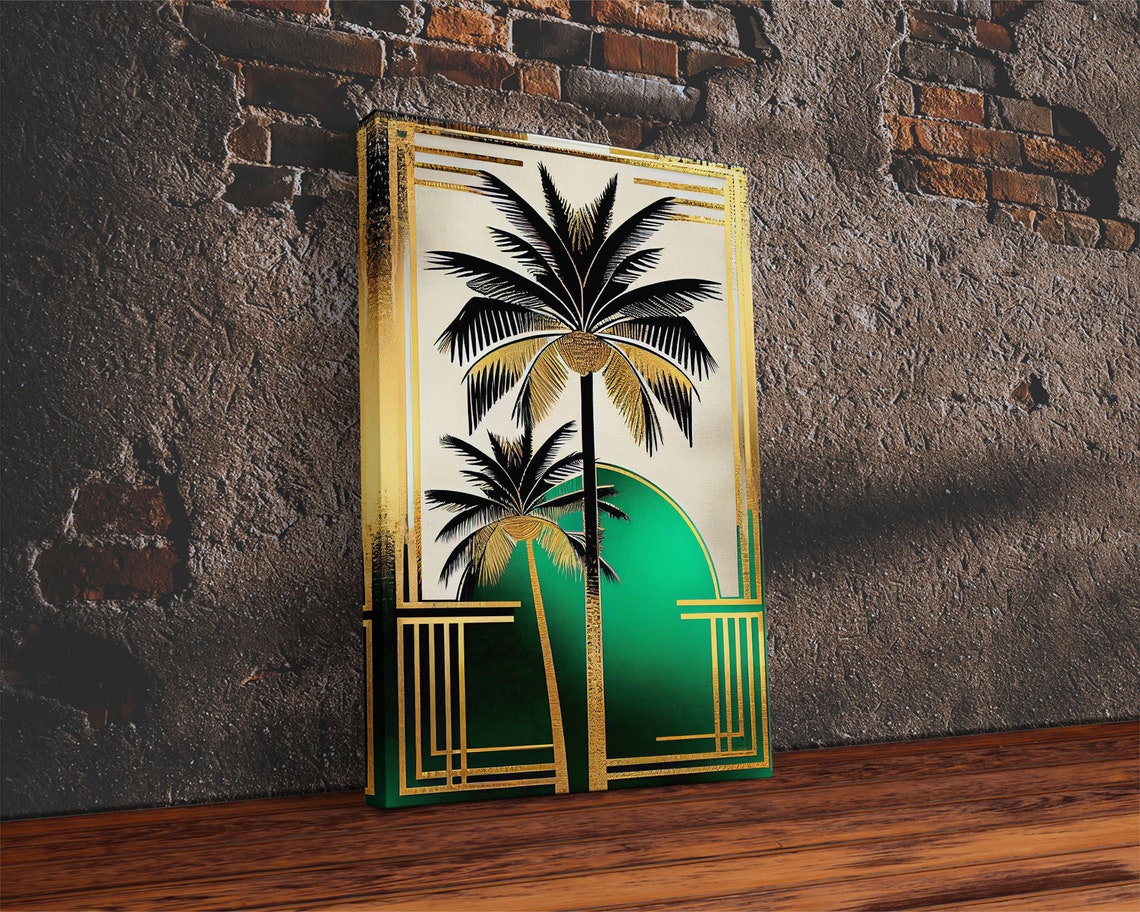 Black Gold Palm Trees Art Deco Emerald Green Mid Century Modern Poster - Image 2