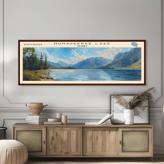 Nunavakpak Lake Framed Print Lake House Decor Panoramic Wall Art Travel Poster Scenic Landscape Painting Contemporary Art