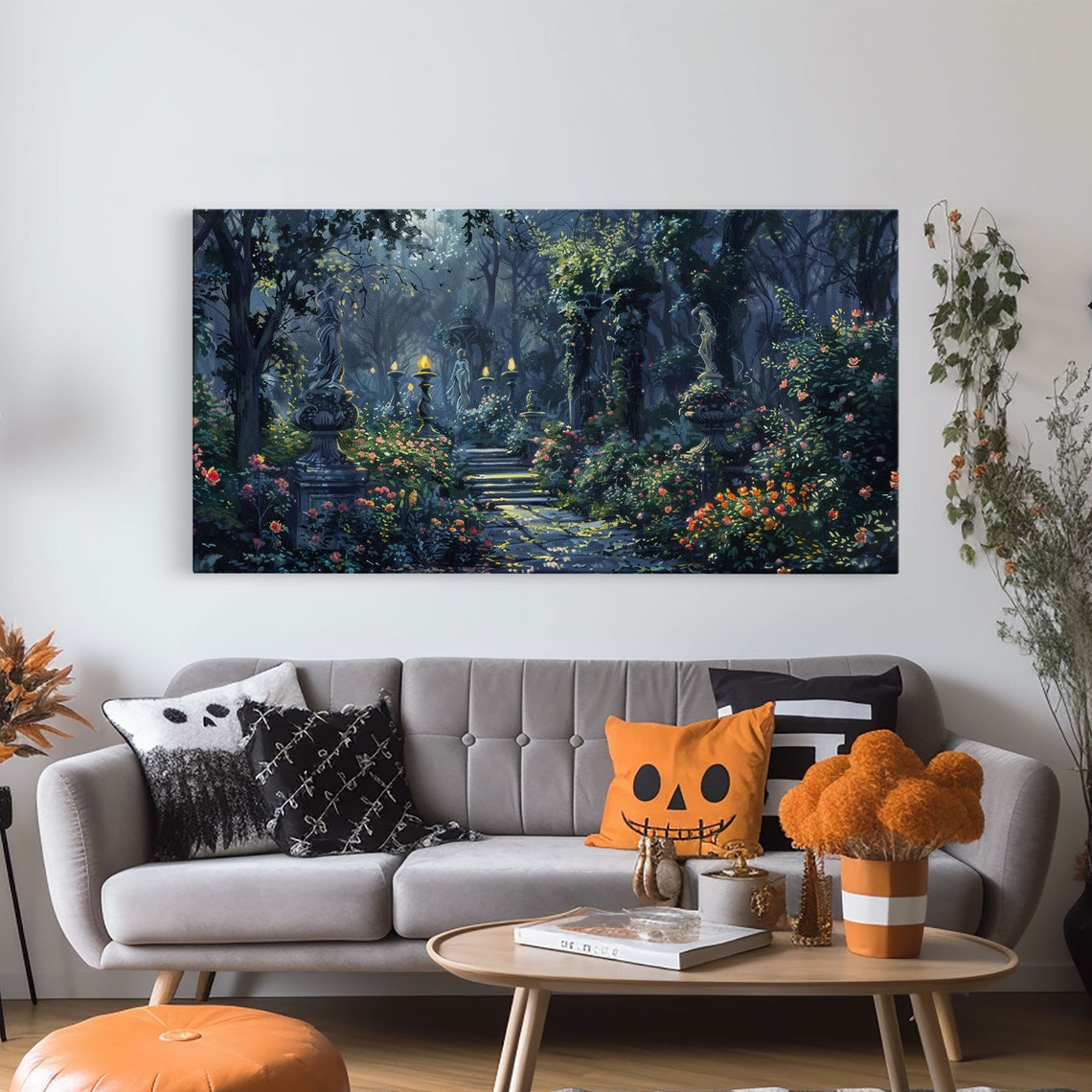 Creepy Victorian Hedge Maze Statues Lantern Path Dark Academia Print - Image 6
