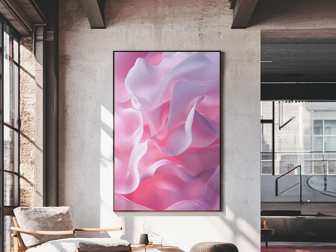 Silky Pink White Abstract Waves Dreamy Minimalist Wall Art Print - Image 2