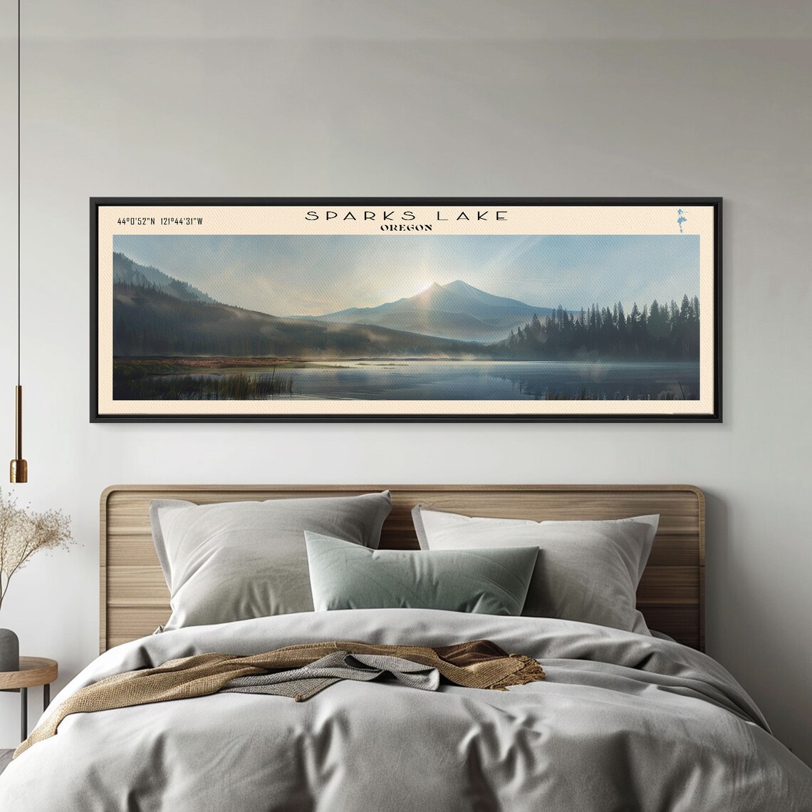 Sparks Lake Oregon Sunrise Behind Peak Misty Morning Travel Poster - Image 3